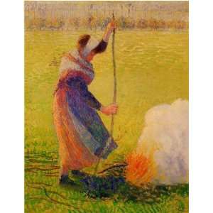  Oil Painting Woman Burning Wood Camille Pissarro Hand Painted 