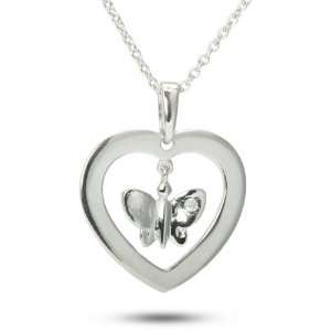  Butterfly in a Heart Charm CZ Sterling Silver Fashion 
