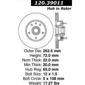  Centric Parts 120.39011 Premium Brake Rotor with E Coating 
