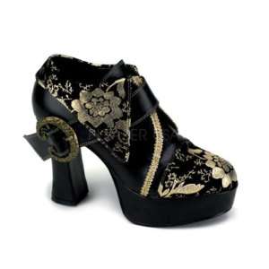 Steampunk Pirate Shoes, Buckles, Gold Brocade, 4 heel  