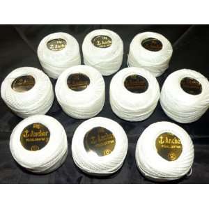  10 Floss White Anchor Perle Cotton Thread 85 Meters Each 