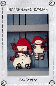 BUTTON LEG SNOWMAN 4½ Tall Stuffed Doll & Pin PATTERN  