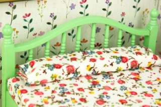 Dollhouse Bedroom Furniture Vintage Mattrest Flowe Bed  