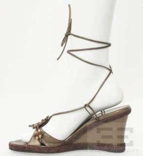 Stuart Weitzman Bronze Leather Jeweled Strappy Wedge Sandals Size 7M 