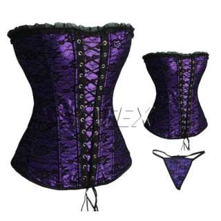 4Color New Lace up Overlay Burlesque Basque Corset + Mini Skirt+G 