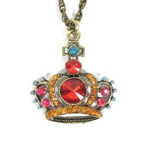  Royal Crown Necklace Gold Ruby Red Crystal Princess Charm 