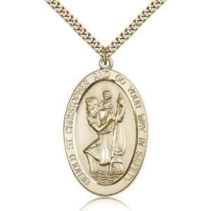  Gold Filled St. Saint Christopher Medal Pendant 1 5/8 x 1 