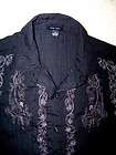 mens POP ICON black BUTTON FRONT CAMP SHIRT EMBROIDERED MENS M medium