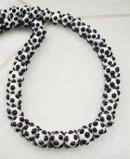 Lampwork Glass Beads Bumpy Black White Spacer 9mm 16 Beads (#p2 