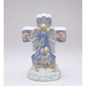  Woman Guardian Angel in Blue Robe with 2 Children Cross 