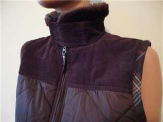 CABI Brown Quilted Corduroy Plaid Winter Ski Vest Size Medium  