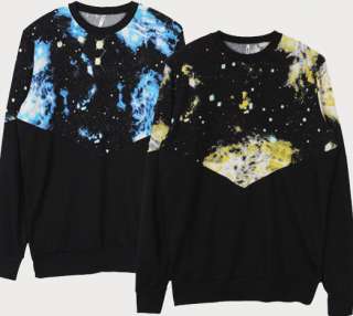 New Galaxy Stellar Graphic Print Knit Sweater Combo Yoke Jumper 