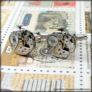 Steampunk Cufflinks   Matching Vintage Watch Movement  