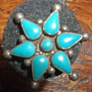 STAR SHAPED NEEDLEPOINT EARRINGS,TURQUOISE & SILVER  