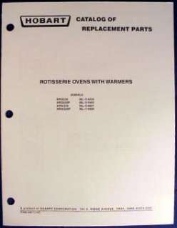 Hobart Rotisserie Oven/Warmer HRO/HRW 220 Parts Catalog  