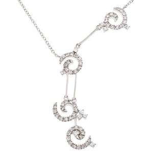 CleverSilvers Swirl CZ. Diamond Sterling Silver Lariat Necklace