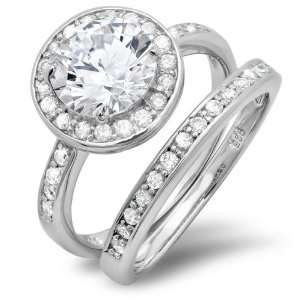  2.50 CT Halo Sterling Silver Ladies Round Cubic Zirconia 