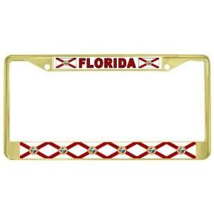  Florida FL State Flag Gold Tone Metal License Plate Frame 