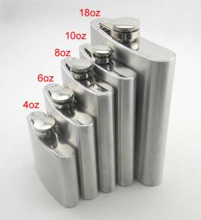   Alcohol Flask 4 6 8 10 18 oz With Stainless Steel Screw Cap  