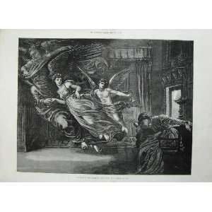  1870 Poynter Fine Art Lady Sleeping Winged Angels Print 