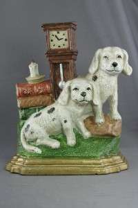 Vintage Cast Iron Hand Painted Springer Spaniel Library Clock Figural 