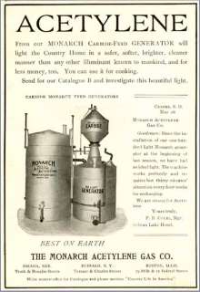RARE 1903 MONARCH ACETYLENE GAS LIGHTING GENERATOR AD  