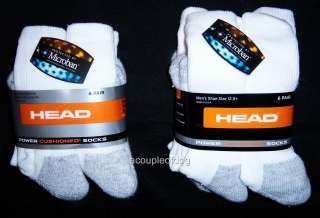 HEAD POWER CUSHIONED Crew Sport Socks Men Women 6 pair  