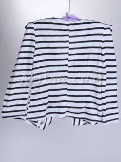   White Striped Power Shoulder Blazer Shrug Coat Party Outwear M  