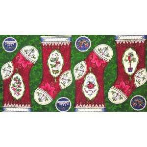  12 Days Of Christmas Stockings Panel Green Fabric By The 