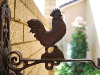 Cast Iron Rooster Garden Wall Plant Pot Hook Rustic  