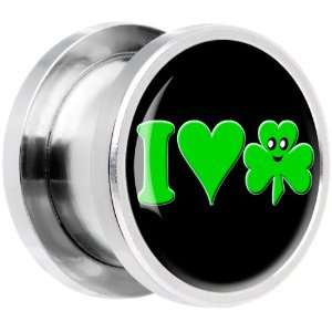  10mm  Steel Black Green I Heart Shamrock Screw Fit Plug 