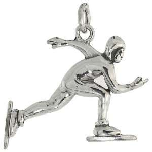 925 Sterling Silver High Polished Speed Skater Pendant (w/ 18 Silver 
