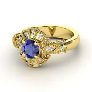  Chantilly Ring, Round Sapphire 14K Yellow Gold Ring with 