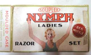 antique SOUPLEX NYMPH LADIES RAZOR SET red bakelite ★  