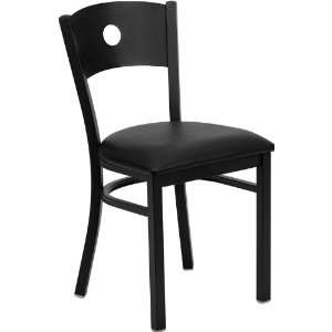 Black Circle Back Metal Restaurant Chair with Black Vinyl 