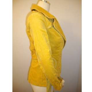 Boutique Yellow Mustard Corduroy Double Breasted Spring Jacket w/ Belt 