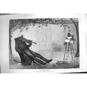   1875 Old Black Man Little Girl High Chair Music Violin