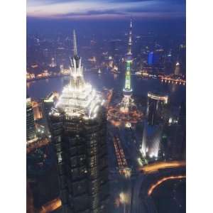 Jinmao and Pearl Towers and Pudong Skyline, Shanghai, China, Asia 