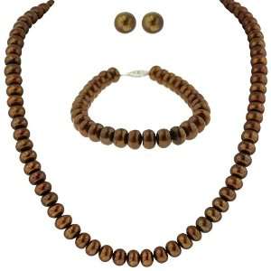  Chocolate Freshwater Cultured Pearl Button Necklace with 