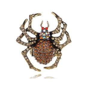   Metal Tone Light Topaz Crystal Rhinestones Spider Bug Adjustable Ring