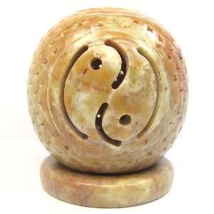 Yin & Yang Globe Tealight Candle & Cone Holder/Burner, Soapstone, 4H