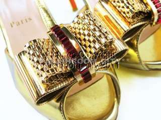 Exquisite Christian Louboutin Archidisco 100 Golden Leather Peeptoes 