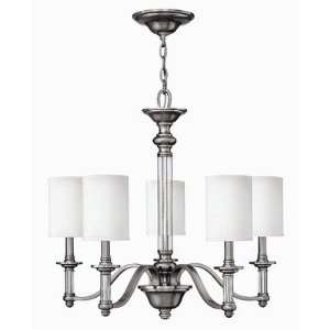   Five Light Chandelier, Brushed Nickel Finish with Ivory Fabric Shade