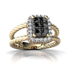  14K Yellow Gold Black Diamond Rope Ring Size 7 Jewelry