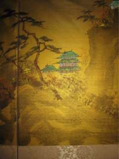 Old Asian Chinese Silk Painting Folding Art 16 X 24  
