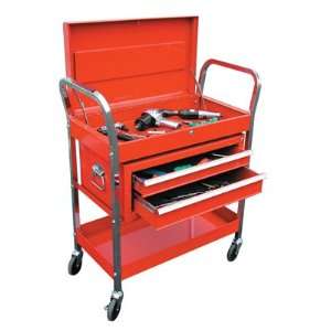  Two Shelf Two Drawer Service Cart With Lid   Red