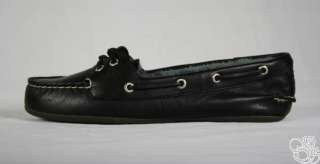 SPERRY Top Sider Skiff Black Leather Suede Womens Loafers Slip On 