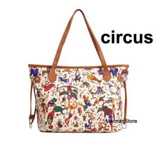 Circus Print Lady Hobo PU leather handbag shoulder bag  