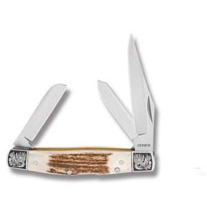 Gerber Stockman 3 Blade Stag Pocket Knife Locking Blades Genuine Stag 