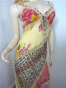  LARGE NIGHTGOWN & ROBE LEOPARD FLORAL COUTURE 100% SILK SEXY GORGEOUS